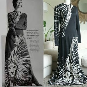 Vintage 1970s Paganne Lion Print Long Sleeve Maxi Dress
